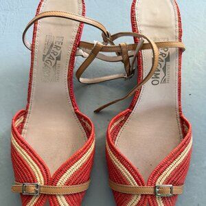 Unique Salvatore Ferragamo Woven Raffia Sandals